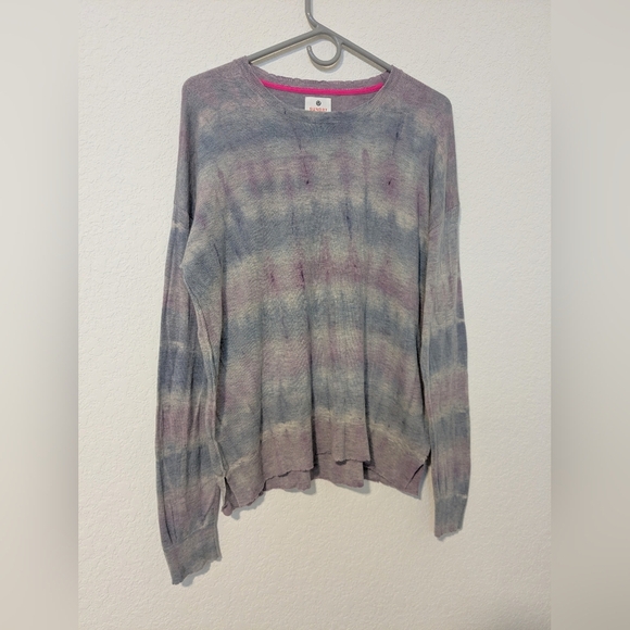 Sundry Blue Purple Tie-Dye Merino Wool Cashmere Long Sleeve Crewneck Sweater - Picture 3 of 8